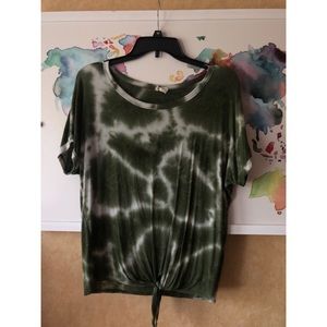 Green and White tie dye crop top